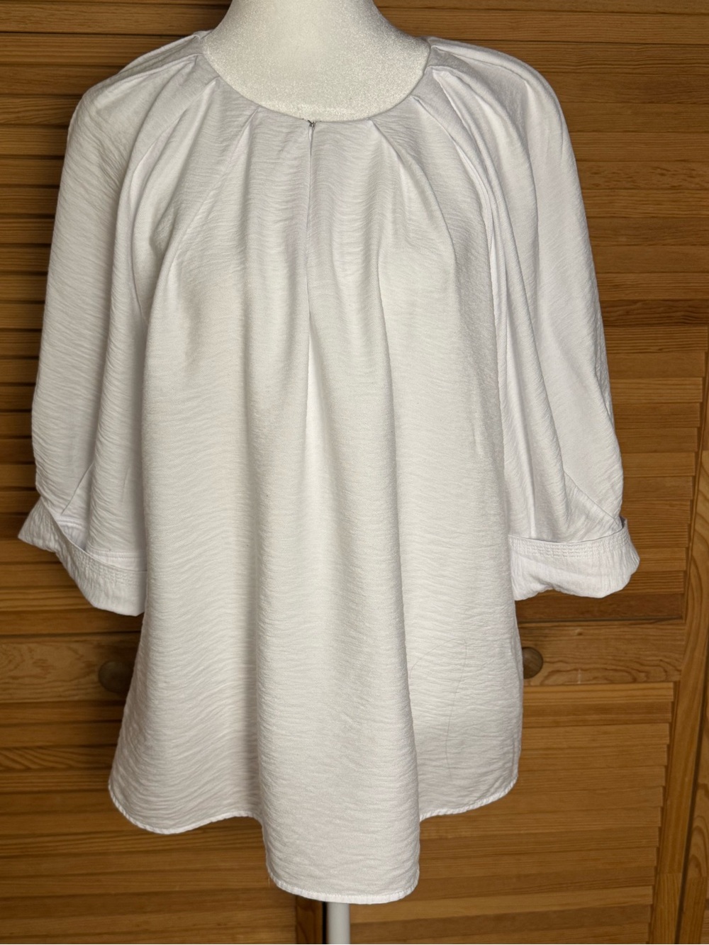 Soft Surroundings White Gathered Pleated Blouse Top Petite XL Lagenlook Flowy